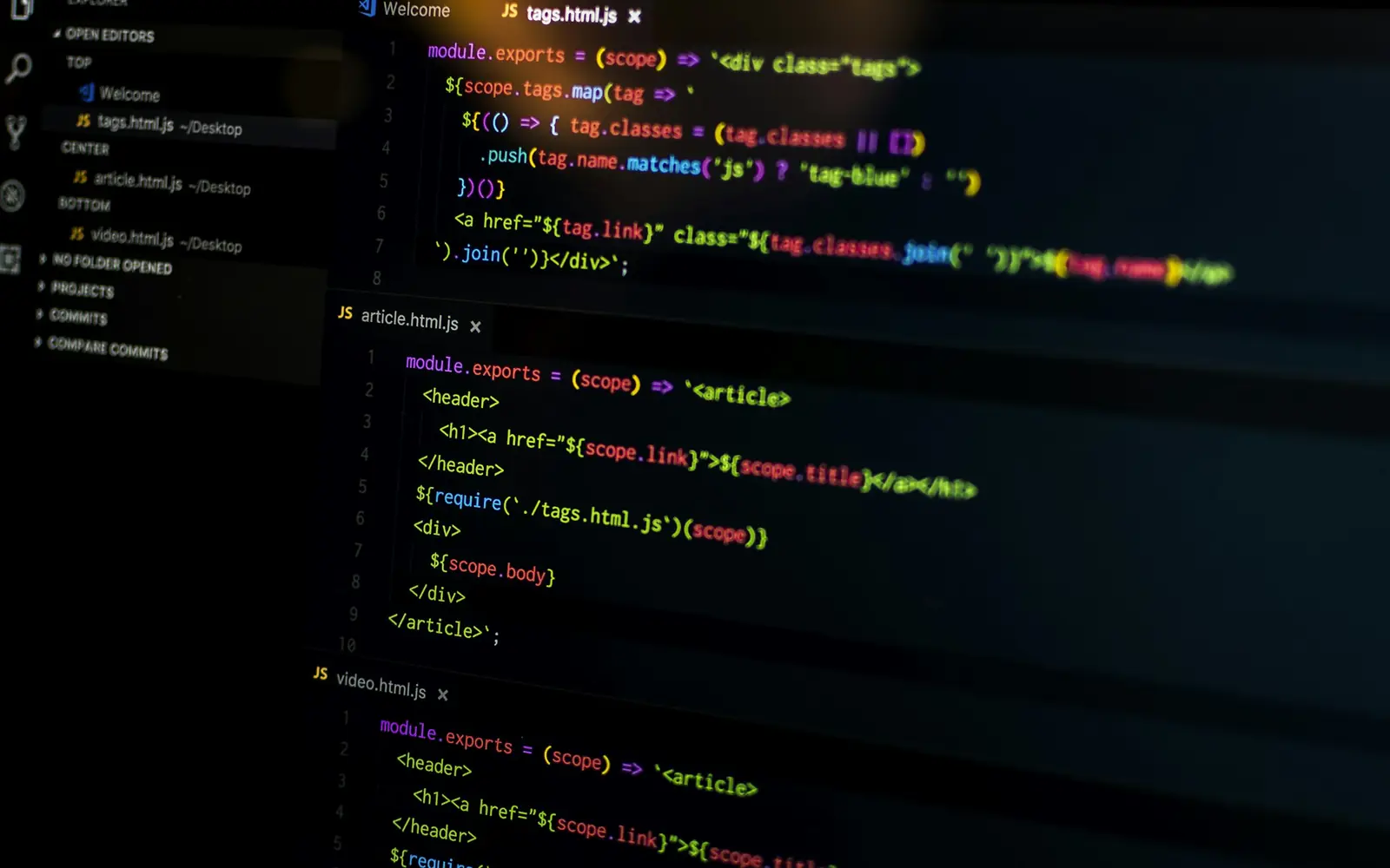 Code editor showing a website being built